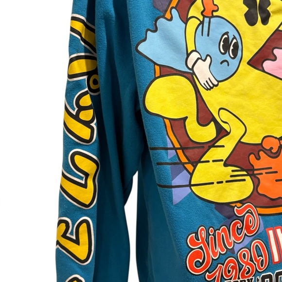 PAC-MAN Vintage Inspired Blue Hoodie Sweatshirt 80s Retro Size Small - Picture 6 of 9